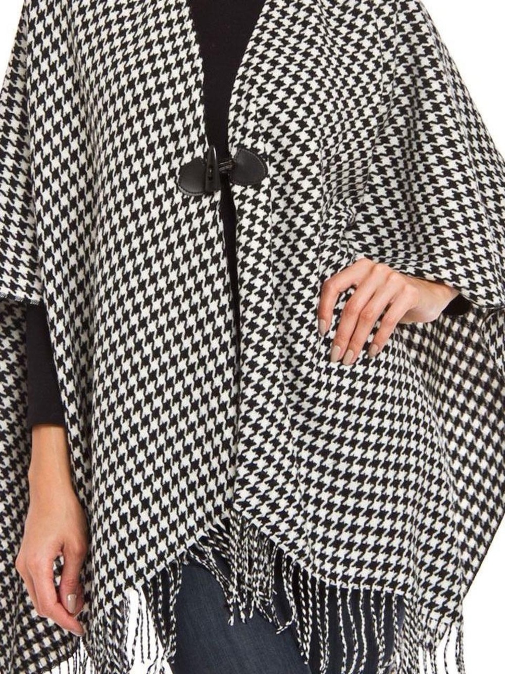 Cejon Black and White Houndstooth Knit Poncho